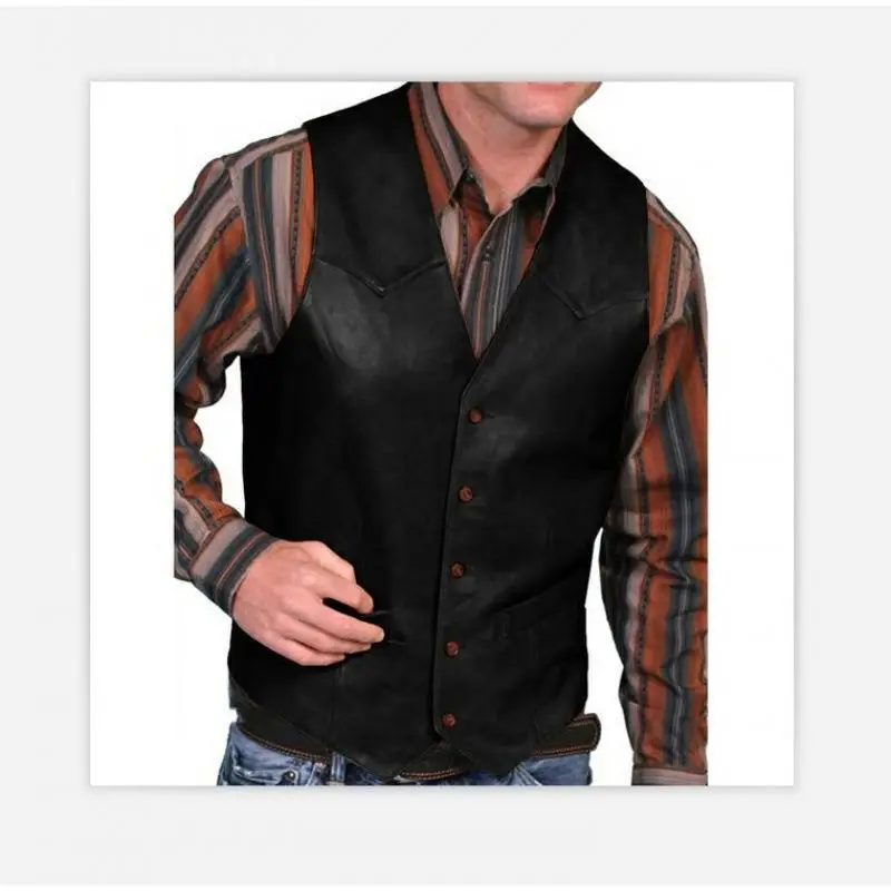 2025 Men's Leather Vest Black Single Breasted - Image 6