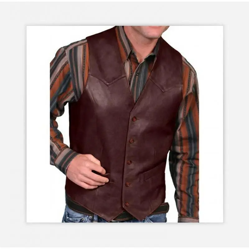 2025 Men's Leather Vest Black Single Breasted - Image 7