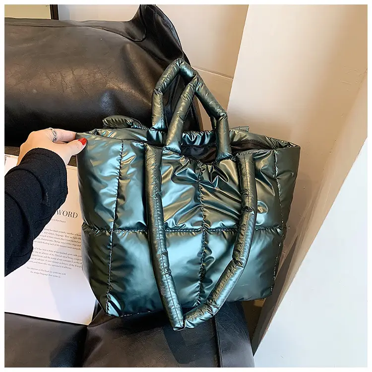 Women's Large Capacity Puffer Shoulder Bag Teal — feature 21
