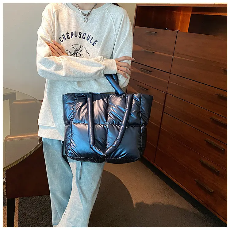 Women's Large Capacity Puffer Shoulder Bag Teal — feature 30