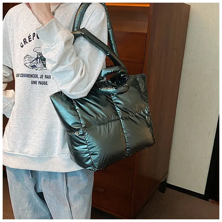 Women's Large Capacity Puffer Shoulder Bag Teal — feature 32