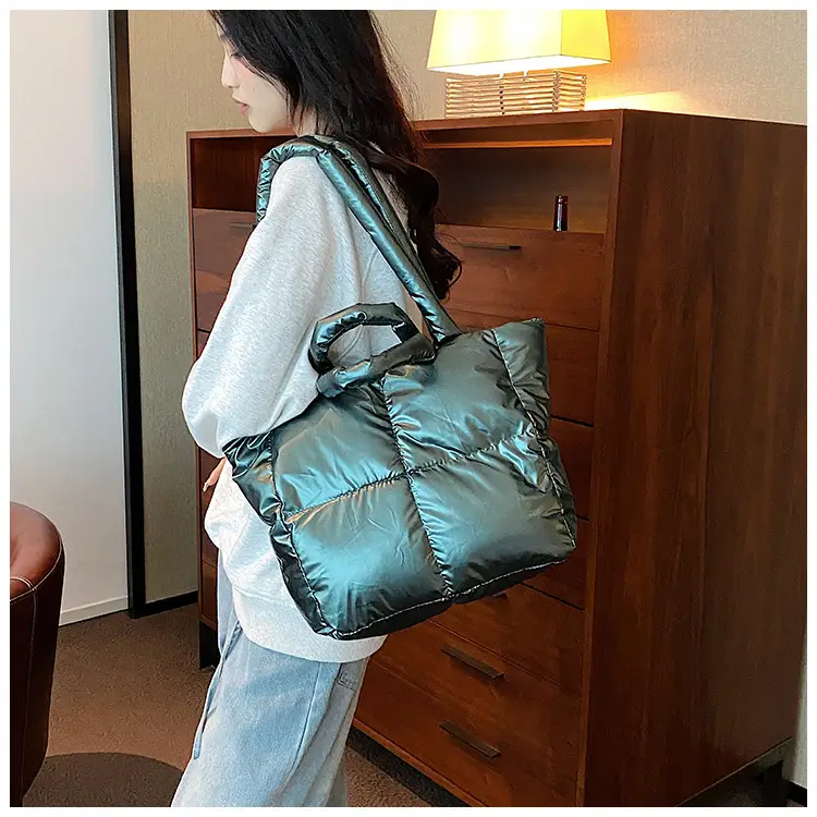 Women's Large Capacity Puffer Shoulder Bag Teal — feature 33