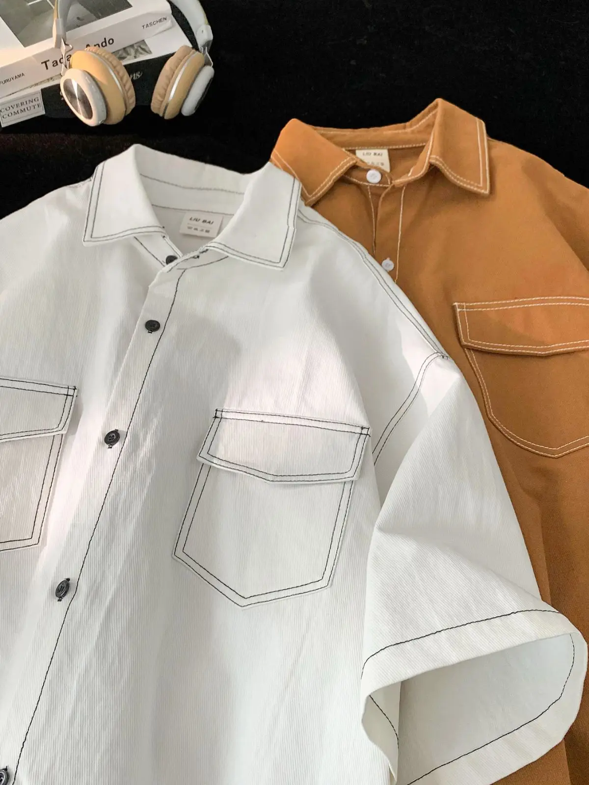 Men Black Japanese Style Short Sleeve Shirt 2023 - Image 5