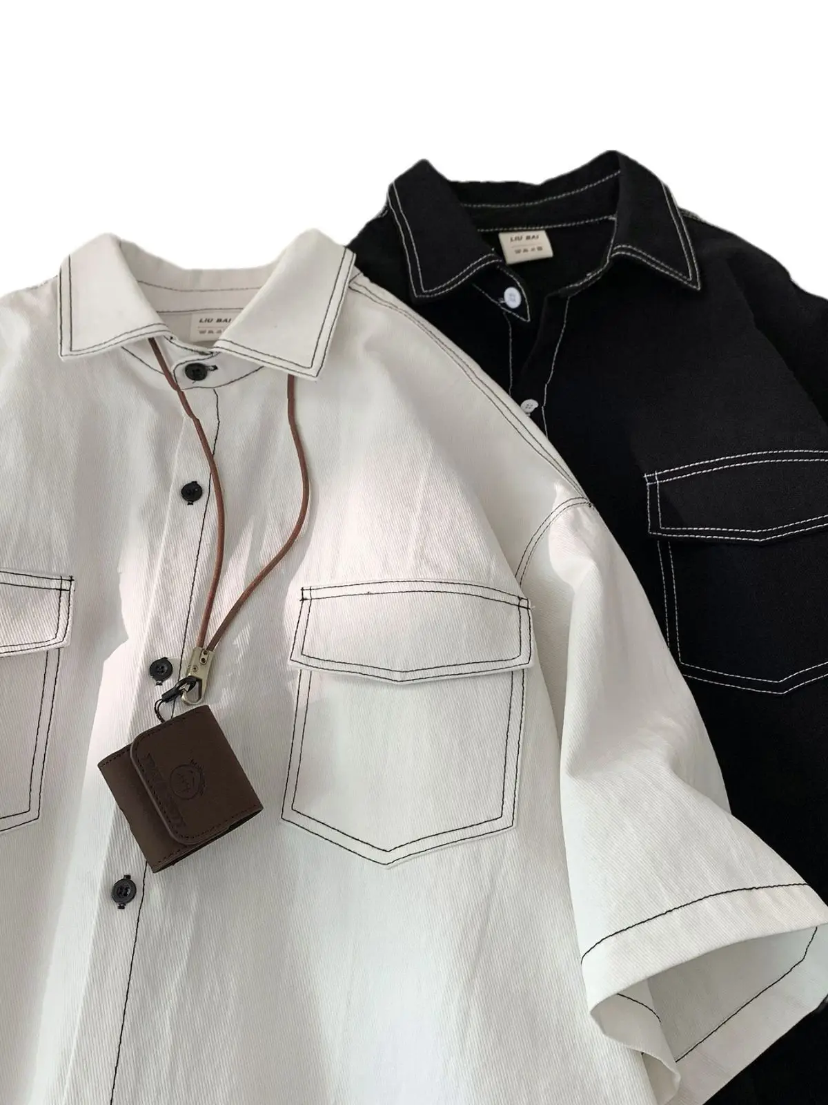 Men Black Japanese Style Short Sleeve Shirt 2023 - Image 8