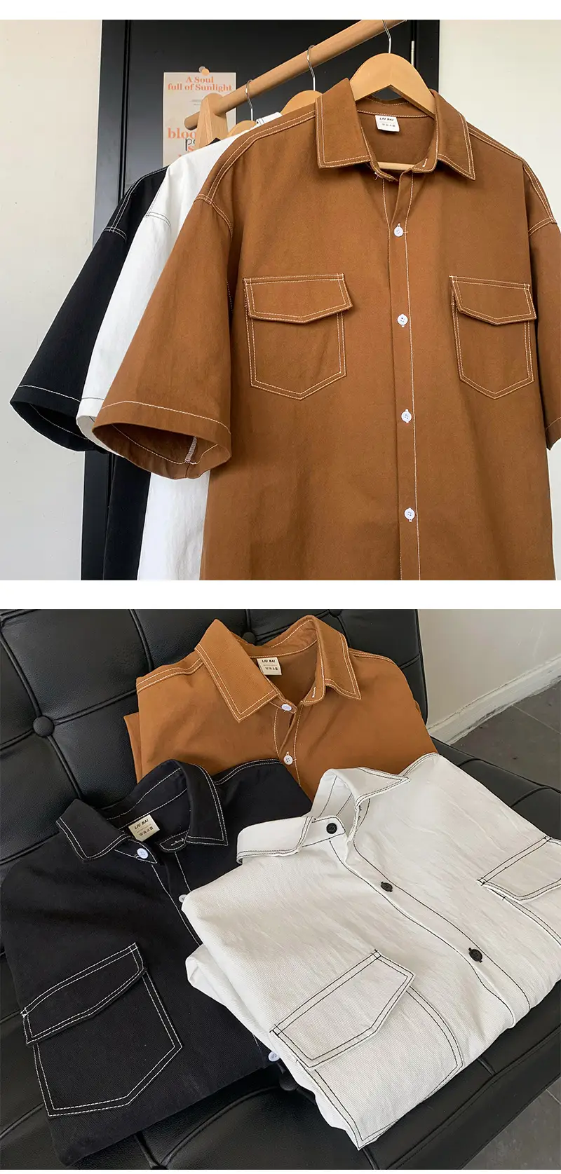 Men Black Japanese Style Short Sleeve Shirt 2023 — feature 11