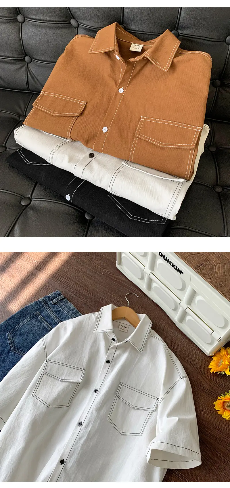 Men Black Japanese Style Short Sleeve Shirt 2023 — feature 4