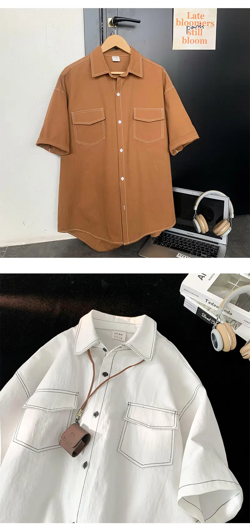 Men Black Japanese Style Short Sleeve Shirt 2023 — feature 9