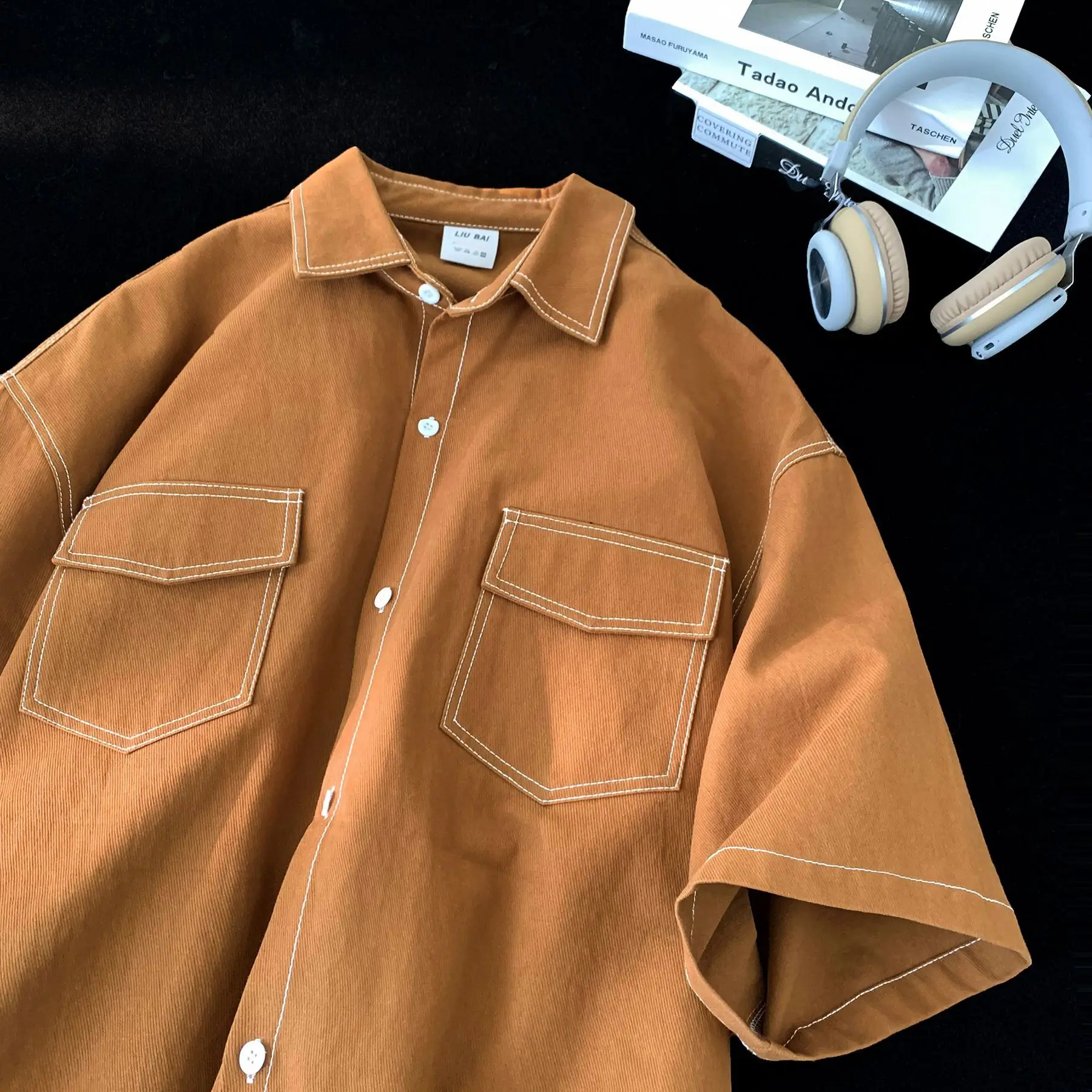 Men Black Japanese Style Short Sleeve Shirt 2023 - Image 3