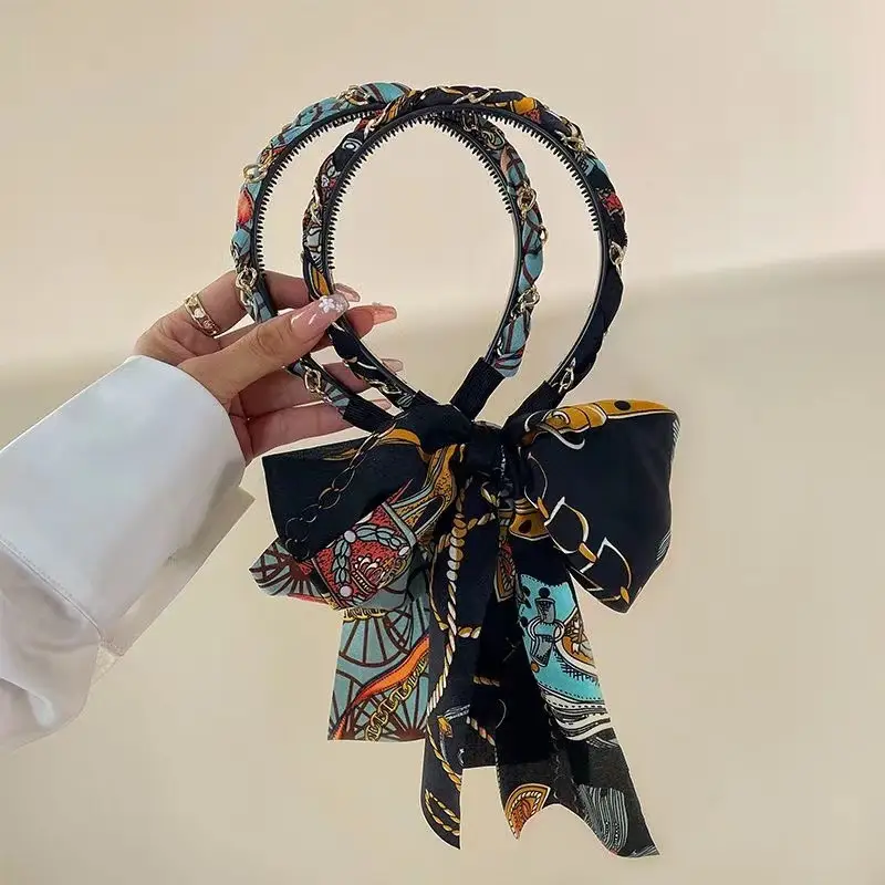 Women's Silk Scarf Headband with Printed Design - Image 6
