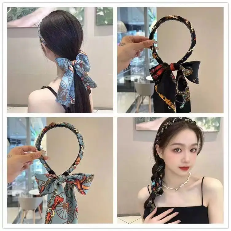 Women's Silk Scarf Headband with Printed Design — feature 2