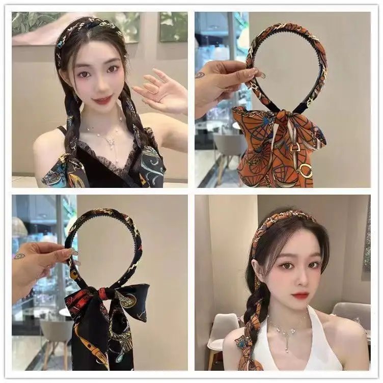 Women's Silk Scarf Headband with Printed Design — feature 3