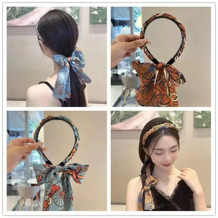 Women's Silk Scarf Headband with Printed Design — feature 4
