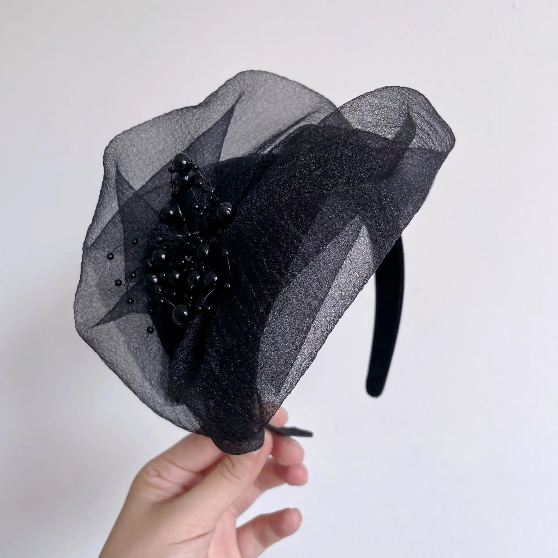 Black Beaded Hair Cover Hat for Women