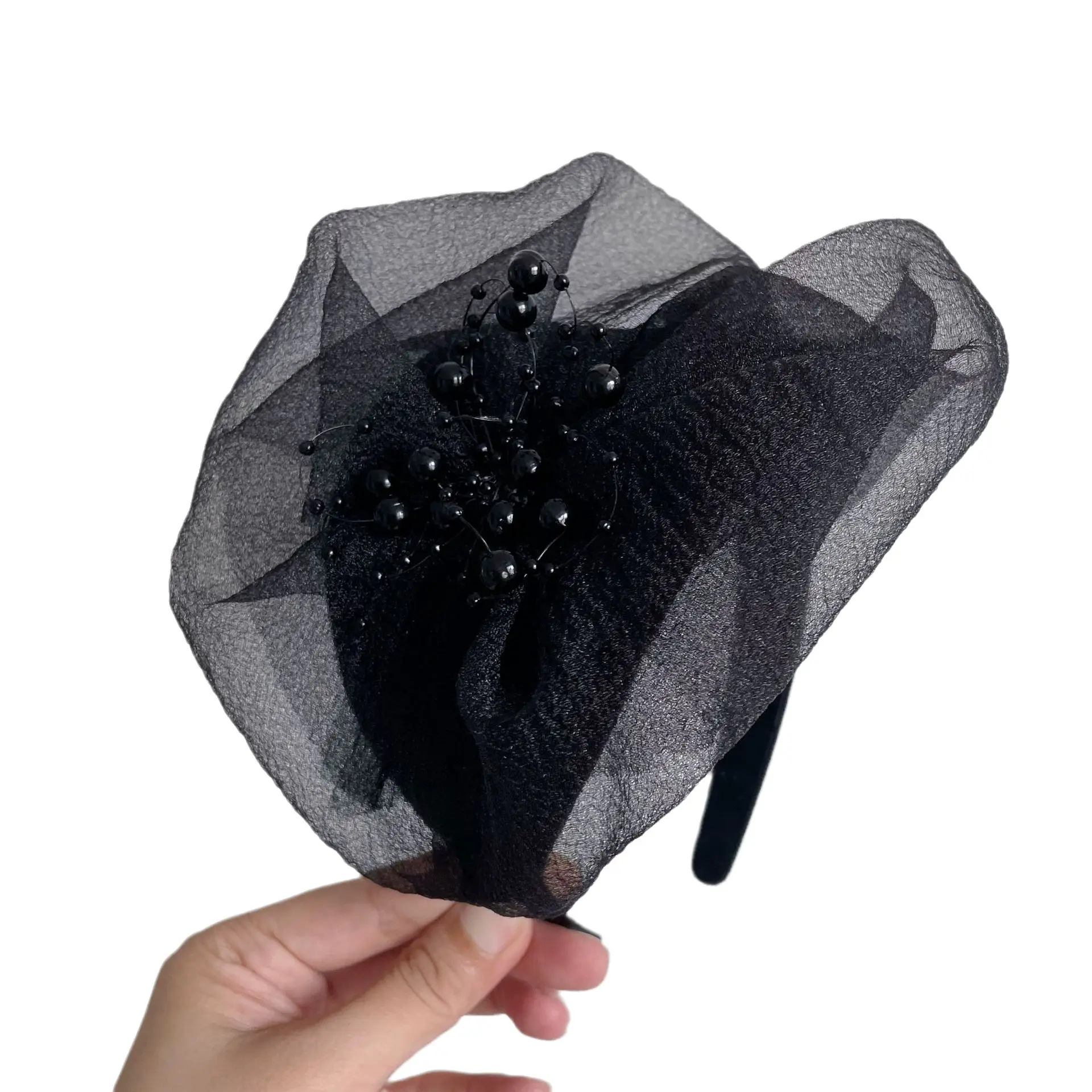 Black Beaded Hair Cover Hat for Women