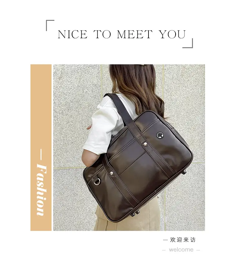 Brown PU Leather Travel Bag for Students — feature 1