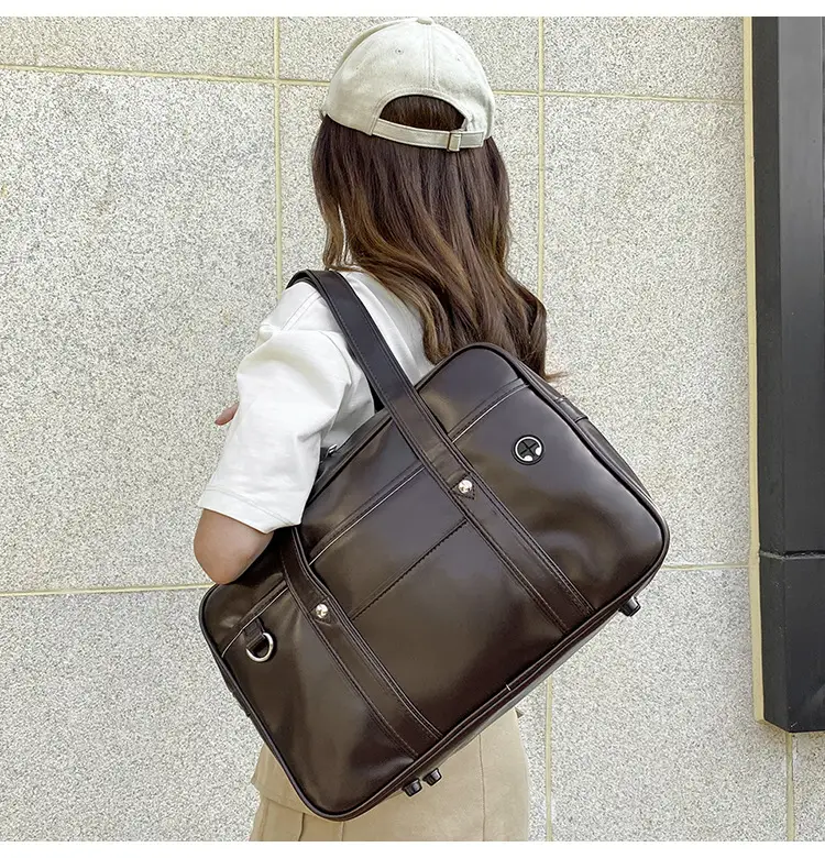 Brown PU Leather Travel Bag for Students — feature 18