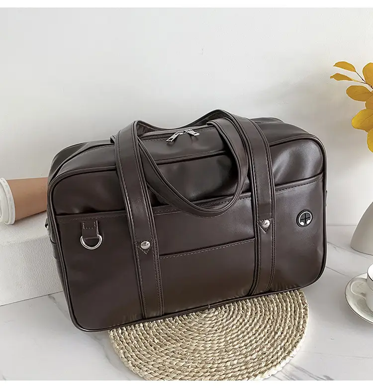 Brown PU Leather Travel Bag for Students — feature 21