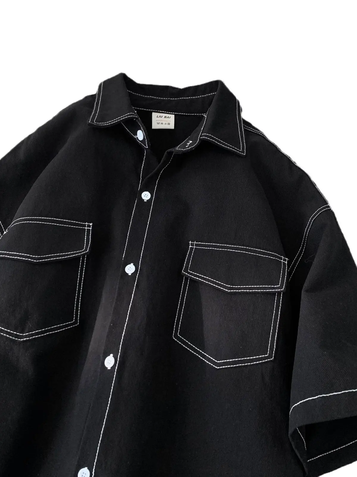 Japanese Retro Short Sleeve Shirt for Men White Black 2023 - Image 8