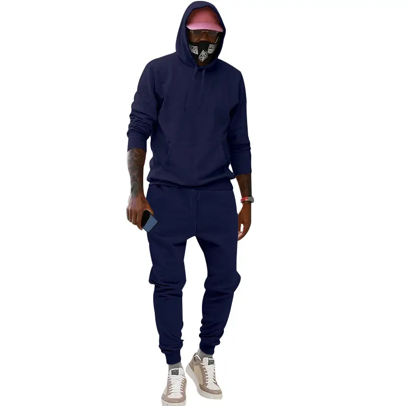 Men Velvet Hooded Trousers Set Brown Large Winter — feature 15