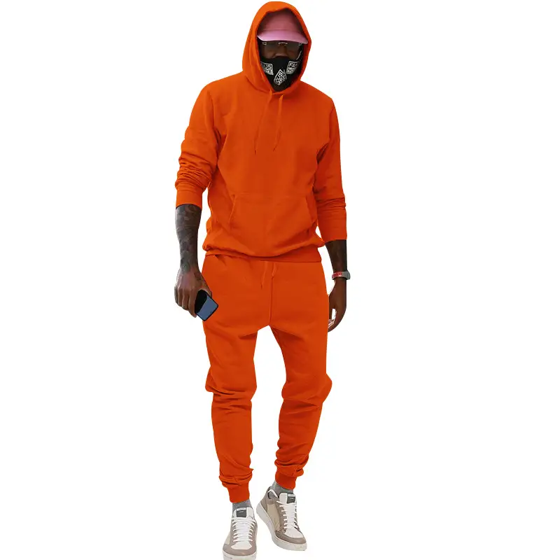 Men Velvet Hooded Trousers Set Brown Large Winter — feature 17