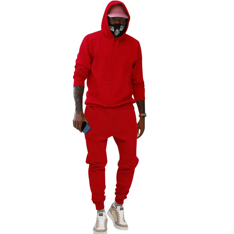 Men Velvet Hooded Trousers Set Brown Large Winter — feature 19