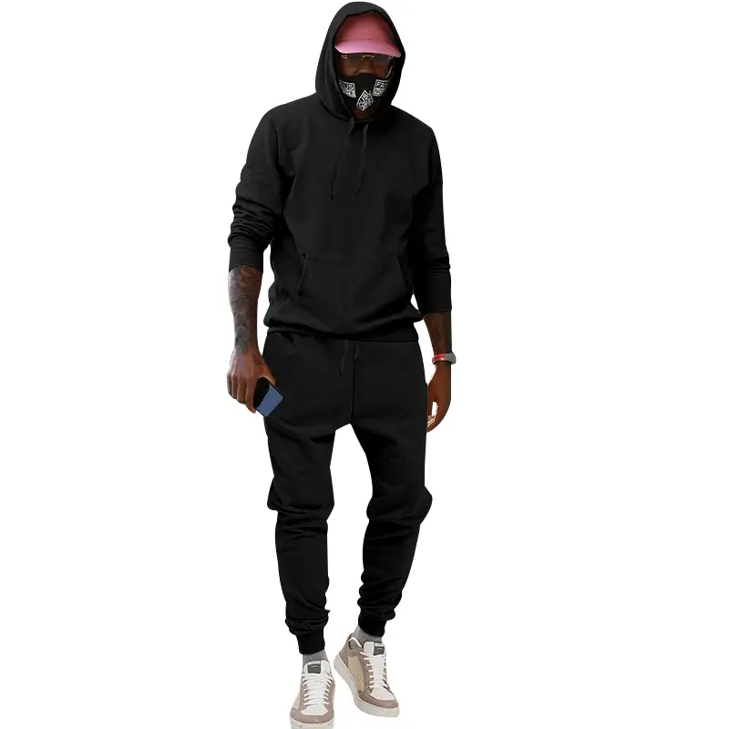 Men Velvet Hooded Trousers Set Brown Large Winter — feature 23