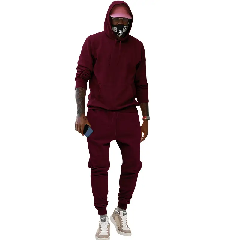 Men Velvet Hooded Trousers Set Brown Large Winter — feature 27