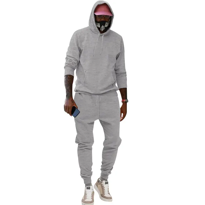 Men Velvet Hooded Trousers Set Brown Large Winter — feature 31