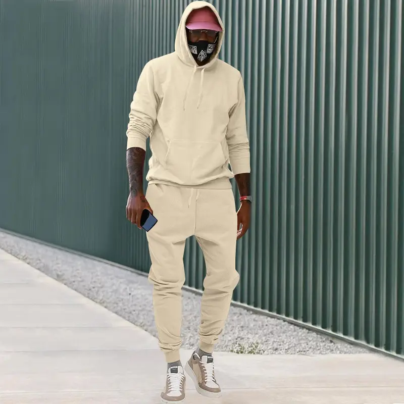 Men Velvet Hooded Trousers Set Brown Large Winter — feature 36