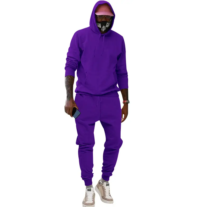 Men Velvet Hooded Trousers Set Brown Large Winter — feature 39