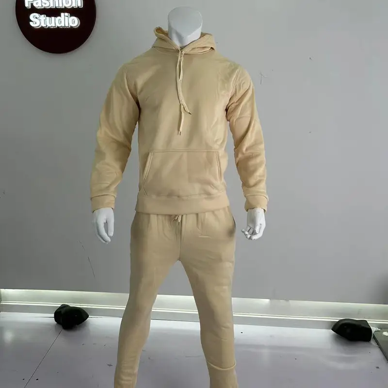 Men Velvet Hooded Trousers Set Brown Large Winter — feature 40