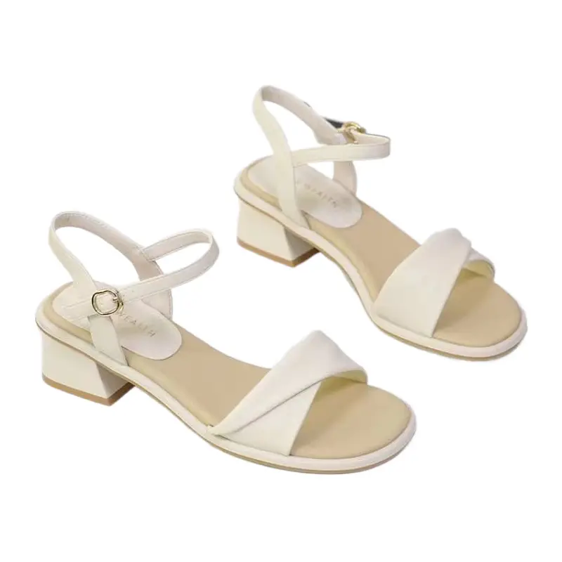 Soft Leather All-match Sandals Women's Mid-heel 2023 Summer New Open Toe Thick Heel Fairy Fashion Women's Sandals with One-toe Buckle - Image 7