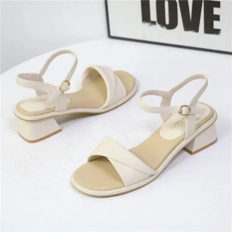 Soft Leather All-match Sandals Women's Mid-heel 2023 Summer New Open Toe Thick Heel Fairy Fashion Women's Sandals with One-toe Buckle — feature 6