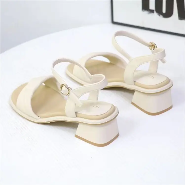 Soft Leather All-match Sandals Women's Mid-heel 2023 Summer New Open Toe Thick Heel Fairy Fashion Women's Sandals with One-toe Buckle — feature 8