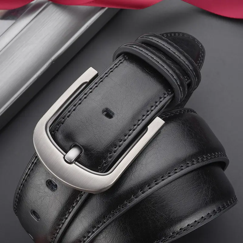 Men's Black Genuine Leather Pin Buckle Belt - Image 8