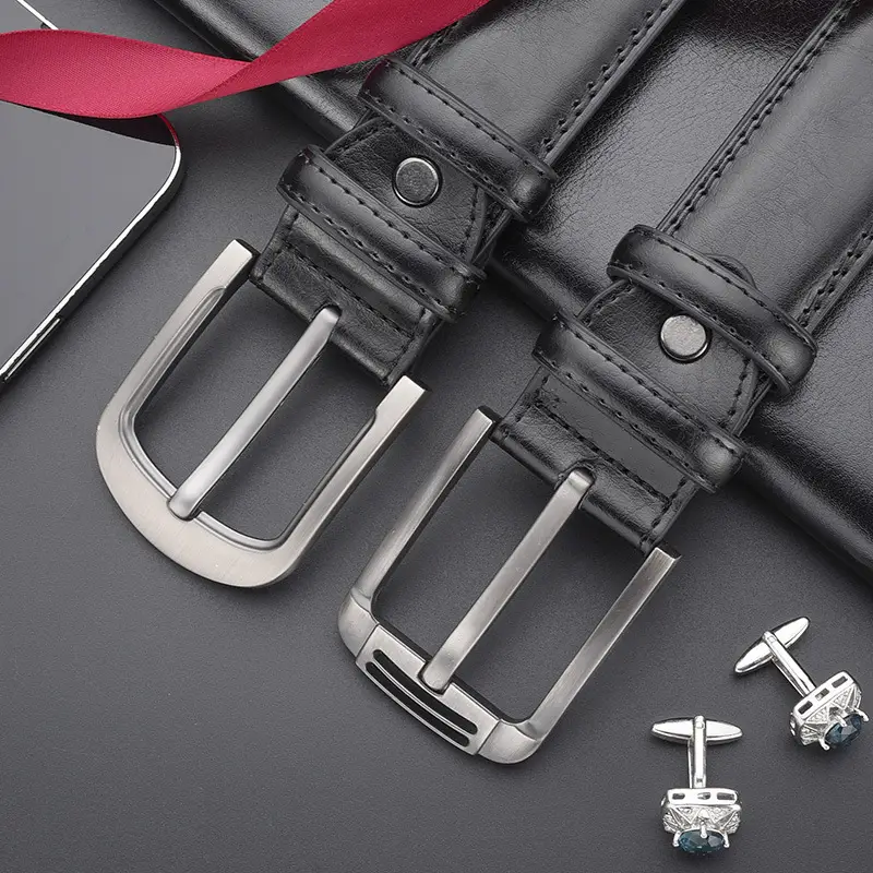 Men's Black Genuine Leather Pin Buckle Belt - Image 10