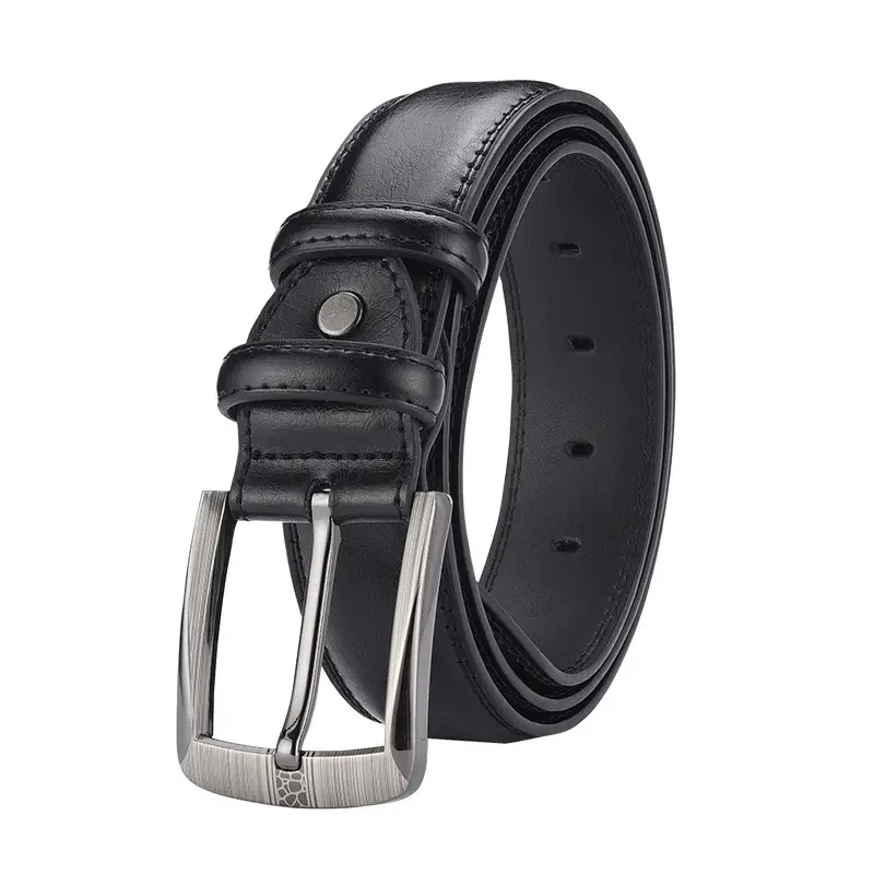 Men's Black Genuine Leather Pin Buckle Belt - Image 11