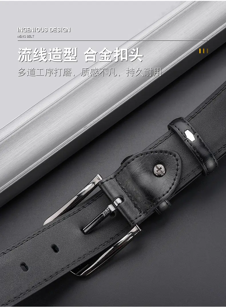 Men's Black Genuine Leather Pin Buckle Belt — feature 19