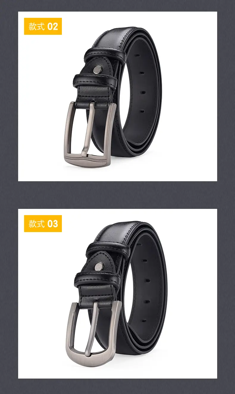 Men's Black Genuine Leather Pin Buckle Belt — feature 23
