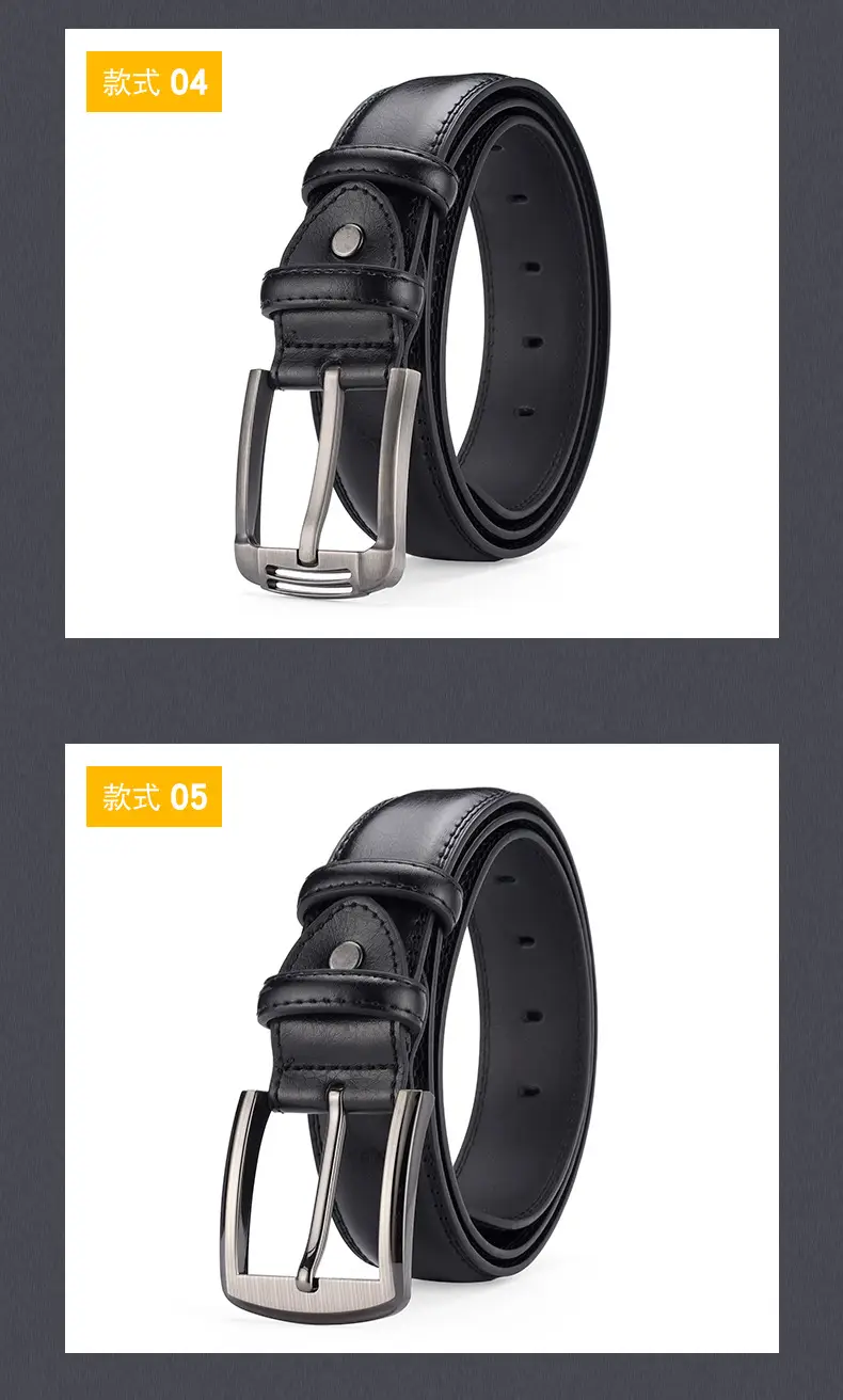 Men's Black Genuine Leather Pin Buckle Belt — feature 24
