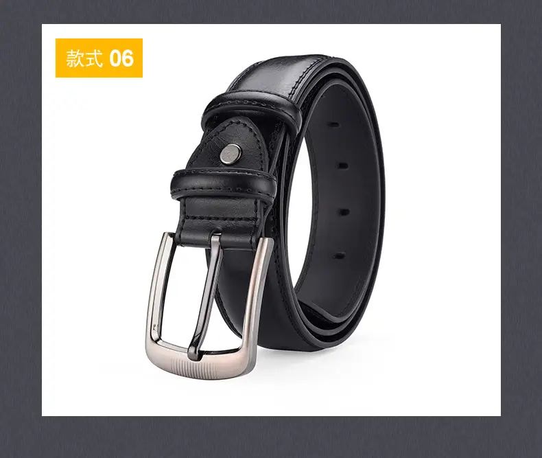 Men's Black Genuine Leather Pin Buckle Belt — feature 25