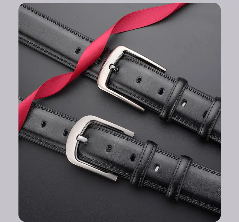 Men's Black Genuine Leather Pin Buckle Belt — feature 27