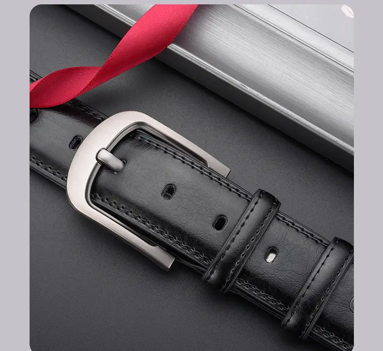 Men's Black Genuine Leather Pin Buckle Belt — feature 28