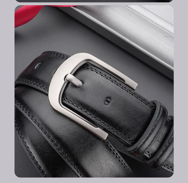 Men's Black Genuine Leather Pin Buckle Belt — feature 29
