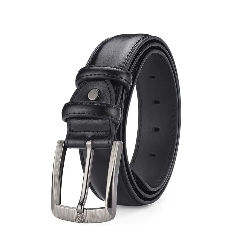 Men's Black Genuine Leather Pin Buckle Belt