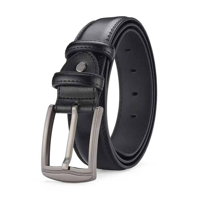 Men's Black Genuine Leather Pin Buckle Belt - Image 2