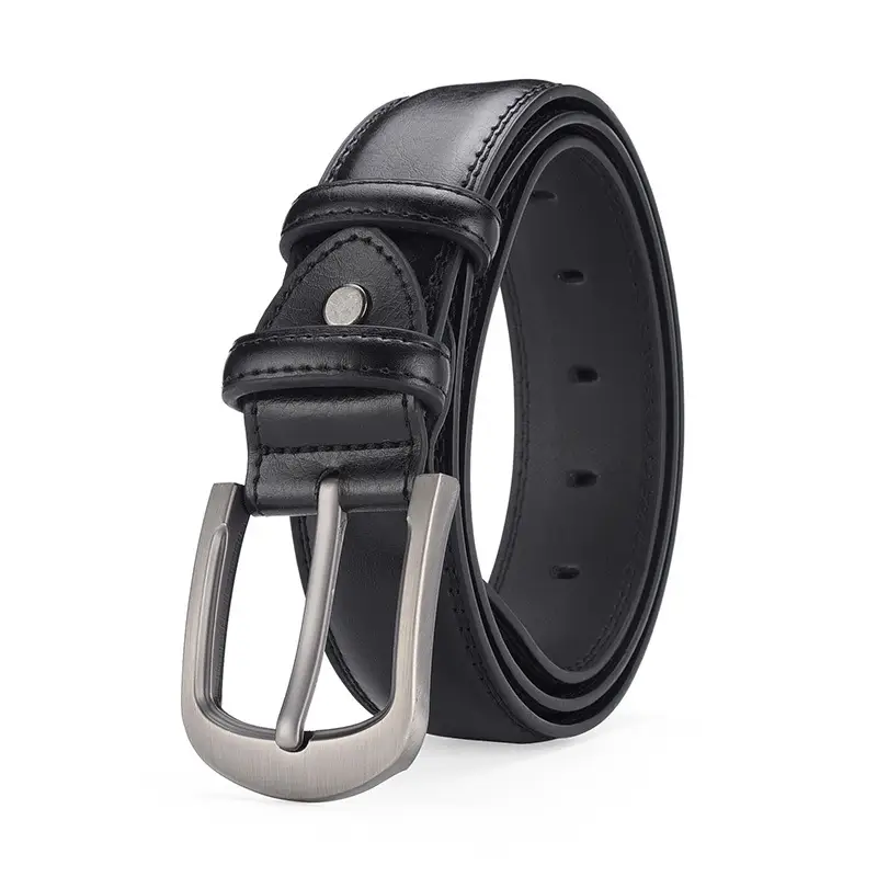 Men's Black Genuine Leather Pin Buckle Belt - Image 3