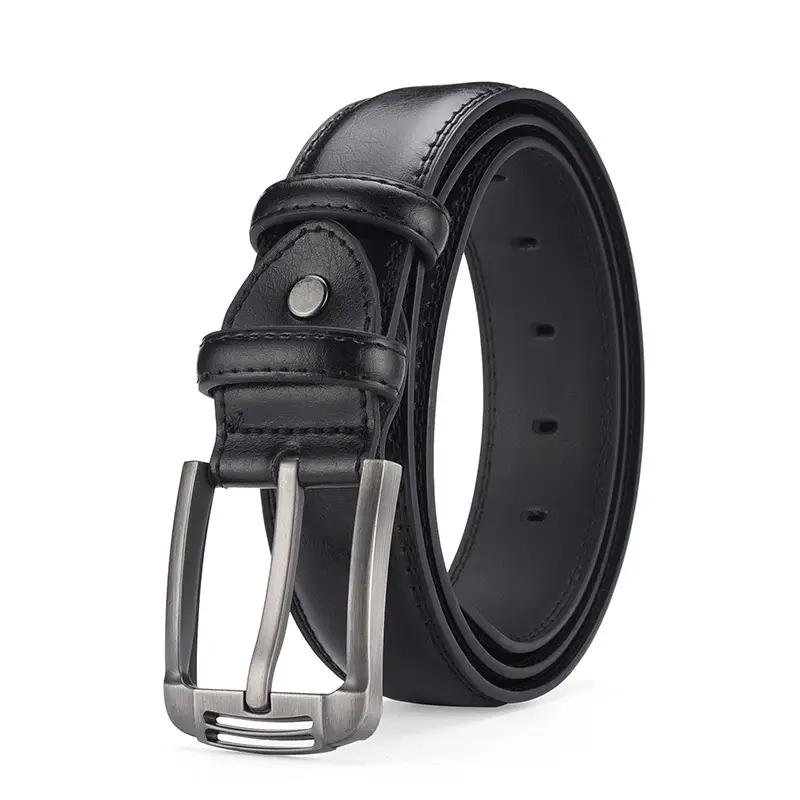 Men's Black Genuine Leather Pin Buckle Belt - Image 4