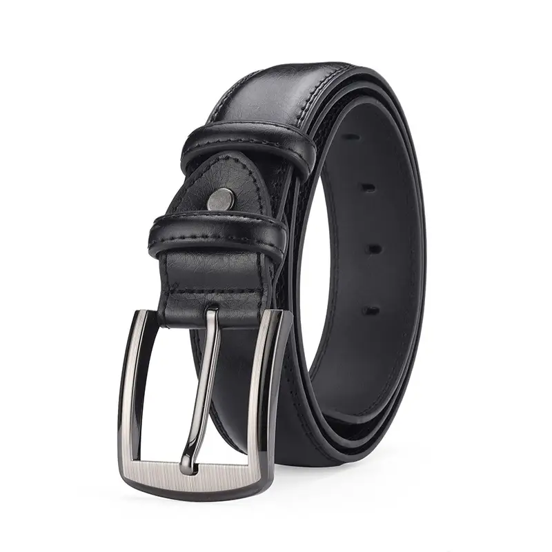 Men's Black Genuine Leather Pin Buckle Belt - Image 5