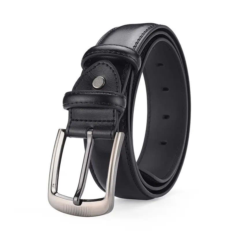 Men's Black Genuine Leather Pin Buckle Belt - Image 6